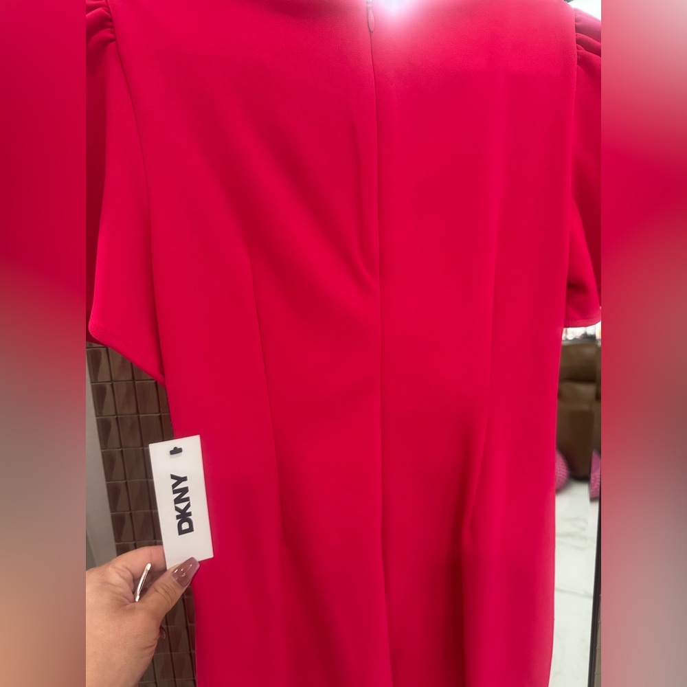 New DKNY Hot Pink Ruched Midi Dress - Picture 3 of 5